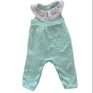 Baby Cat & Jack Green White Gingham Embroidered Cotton Romper 12m